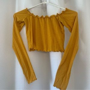Garage Yellow Ruffled Long Sleeve XS Crop Top